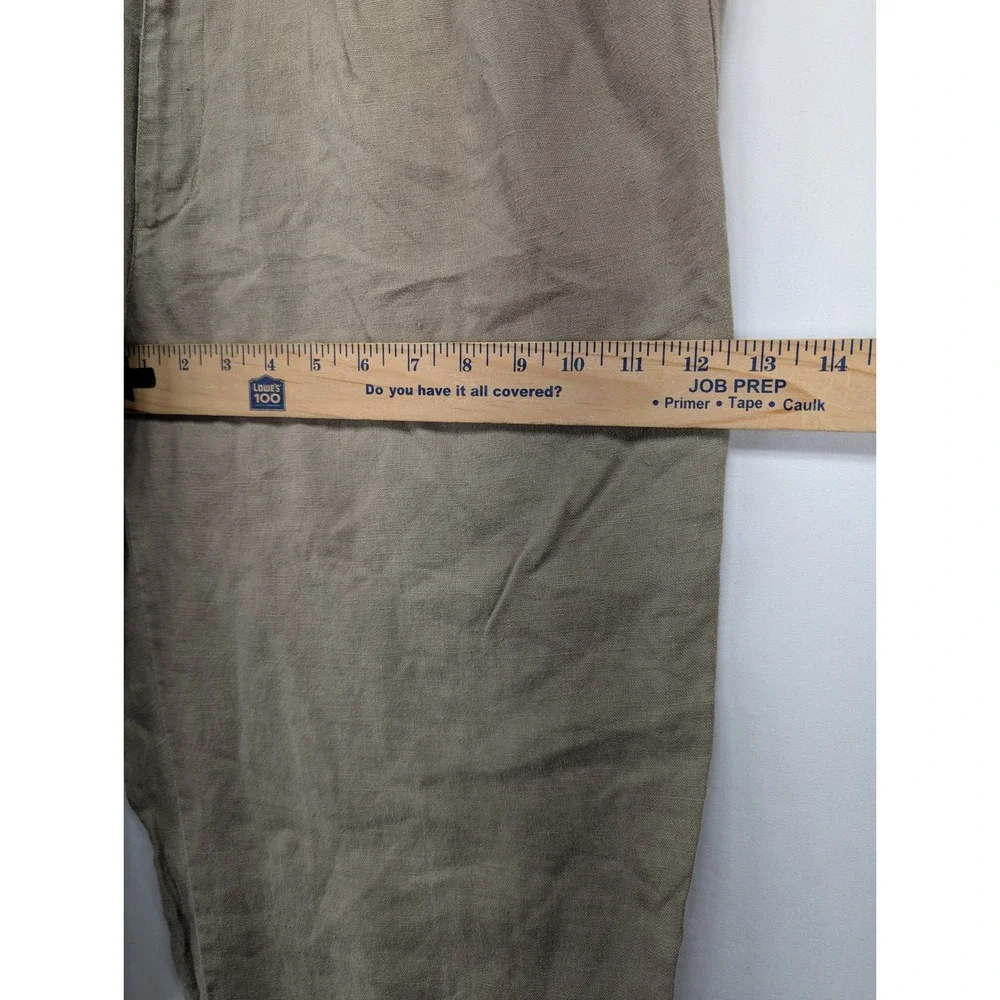 Eddie Bauer‎ Mens 35x32 Pleated Linen Pants Khaki Tan Cuffed Straight Trousers